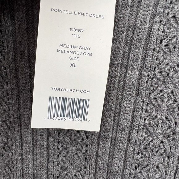 NEW Tory Burch Size XL Pointelle Knit Wool Blend Sweater Dress, Medium Gray - Picture 7 of 7